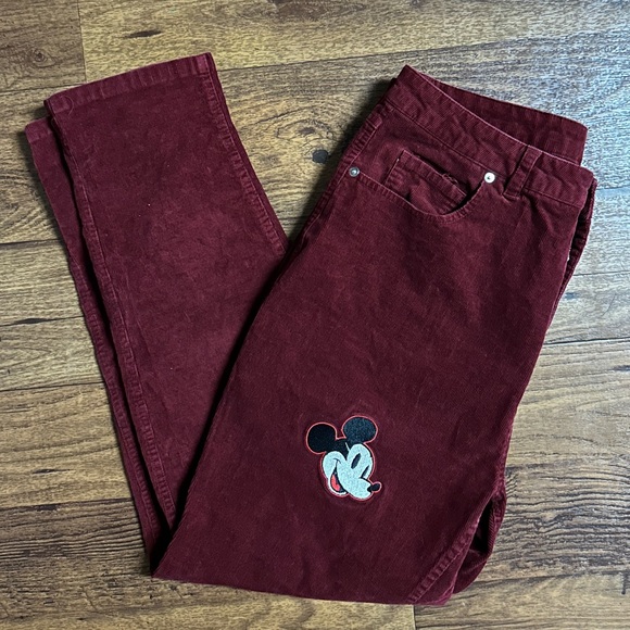 Disney • Size 15 • Red Velvet Jeans W/ Mickey Mouse Embroidery & Patches - Picture 2 of 13